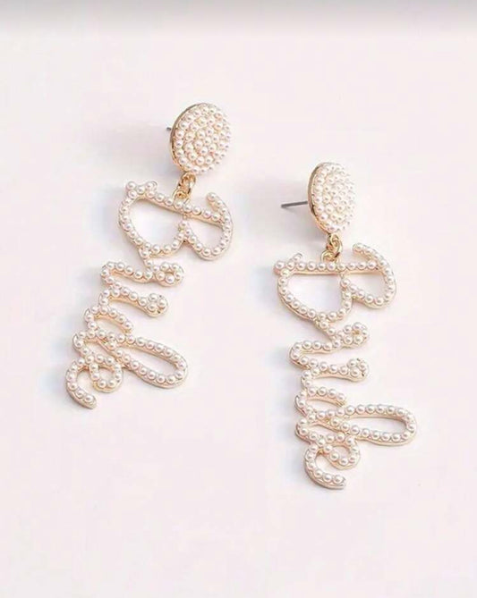 A Pair Of Faux Pearl Letter Bride Earrings, Red Bridal Earrings, Bridal Earrings Ornaments, Suitable For Daily Use, Weddings, Honeymoons, Party, Gift