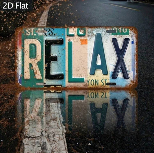 2D Flat, 1Pc Vintage Metal Wall Sign "RELAX" - Rustic Industrial Style Decor With Distressed Colored License Plate Design, Suitable For Farmhouse, Garden, Garage Entrance - No Electricity Needed,,Garage Decor,  Pre-Drilled Holes, Hole Style Random