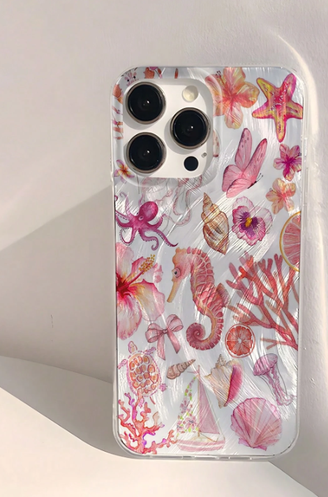 Soft Glossy Case,Waterproof,Anti-Fingerprint,Anti-Scratch Phone Case with Marine Element Print,1 Piece,Clear