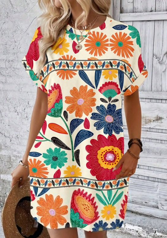 INAWLY Women's Casual Holiday Dress with Floral Print All Over Batwing Sleeves