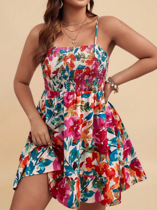 Travachic Women's Floral Ruffle Hem Dress for Vacation, Spring, and Beach