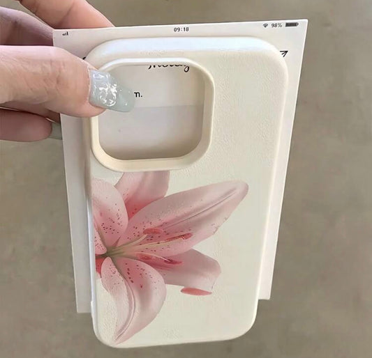 Cute Pink Lily Flower Element Fashion Matte Cute Pink Flower Pattern Minimalist White Matte Fashion Phone Case 1pc White Matte Minimalist Lens Protection Phone Case With Cute Pink Flower Pattern, Compatible With IPhone 14 Pro Max