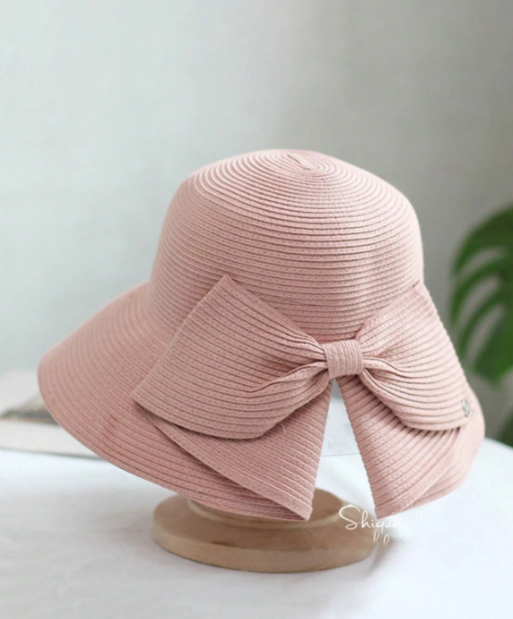 1 Piece Women's Bowknot Straw Hat Wide Brim Spring/Summer Beach Outings, New Fashion Outdoor Sun Protection Hat Bows