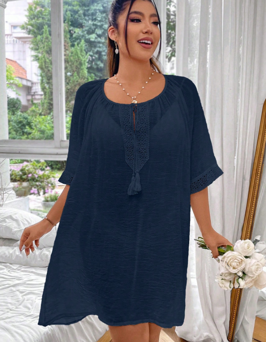 Swim Lushoire Plus Size Casual Solid Summer Kaftan Dress