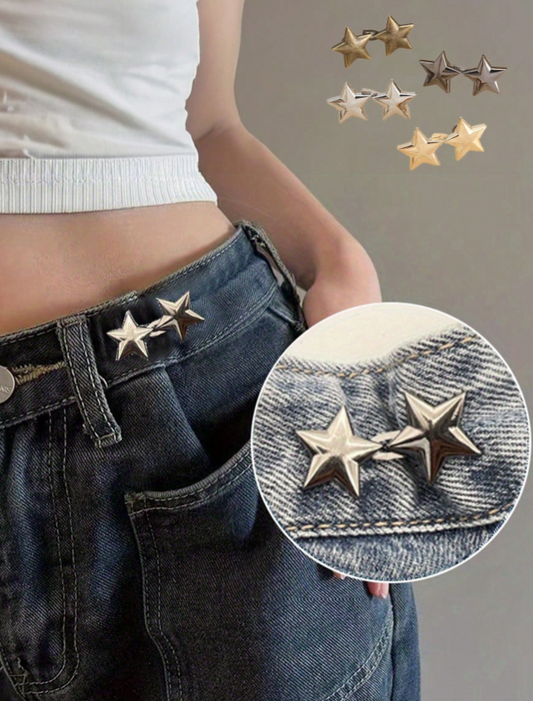 Star-shaped buckle set for jeans waistband - 1pairs of white metal detachable adjustable no-sew waist buttons for jeans