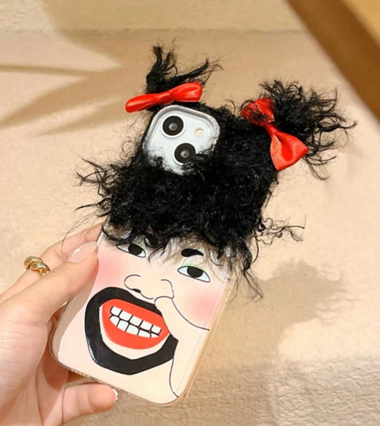 Funny Expressions Curly Hair Soft Phone Case Compatible with iPhone 14, 13, 15 Pro Max, 12/11 Pro Max (Women's Edition), Waterproof, Shockproof, Scratch-Resistant