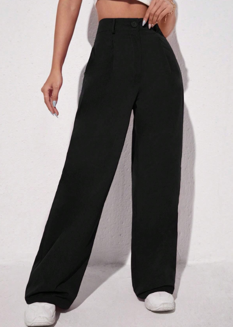 SHEIN EZwear Women's Casual Solid Straight Leg Pants in Black