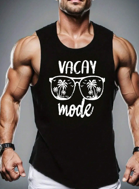 Men's Casual Summer Vest with Tropical and Letter Print