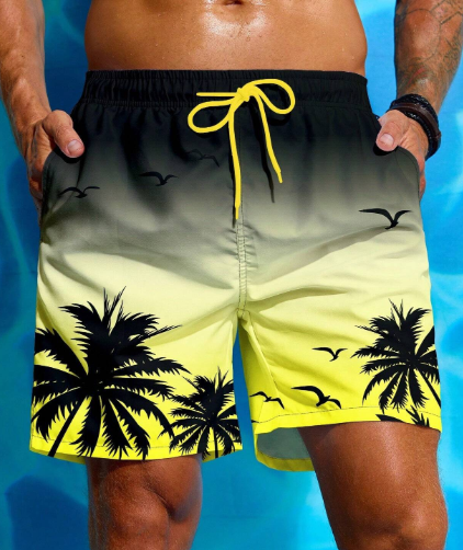 Manfinity KASUA Men's Hawaiian Palm Print Drawstring Waist Beach Shorts