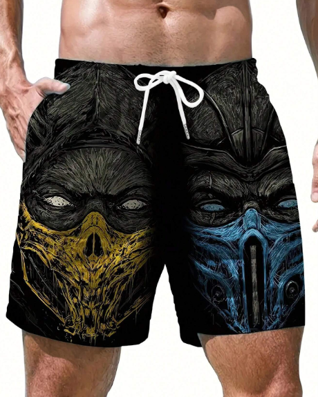 Plus Size Men's Hawaiian Style Beach Shorts, 3D Digital Print, Soft and Breathable, Loose Fit, Suitable for Daily Wear and Vacation, Halloween