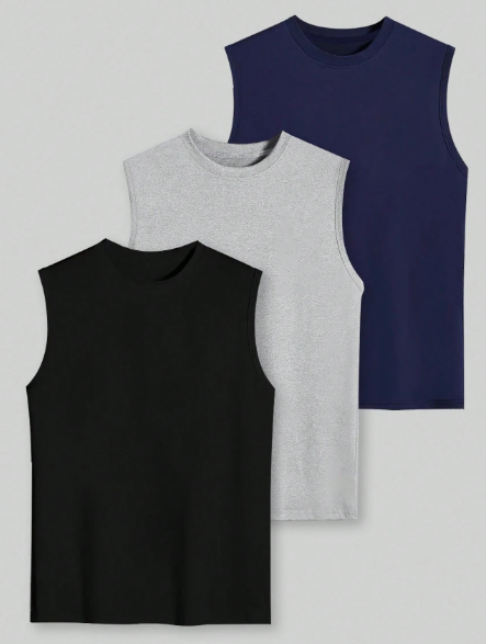 Men's Summer Casual Sleeveless Vest Plus Size 3 Piece Set