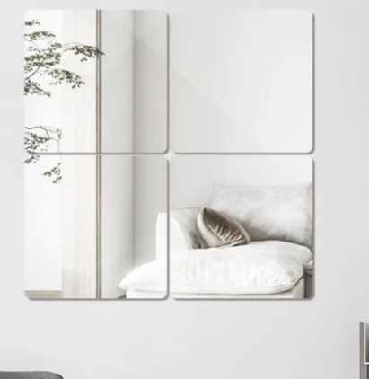 4 Pieces of HD Self-Adhesive Acrylic Mirror Sheets, Frameless Flexible Mirror Tiles, Mirror Stickers for Home Wall Decor, Suitable for Gym, Living Room, Bedroom, Office, Ideal Gift for Friends and Family