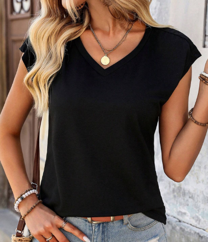 Breezaya Women's Basic Solid V-Neck T-Shirt, Casual Holiday Wear