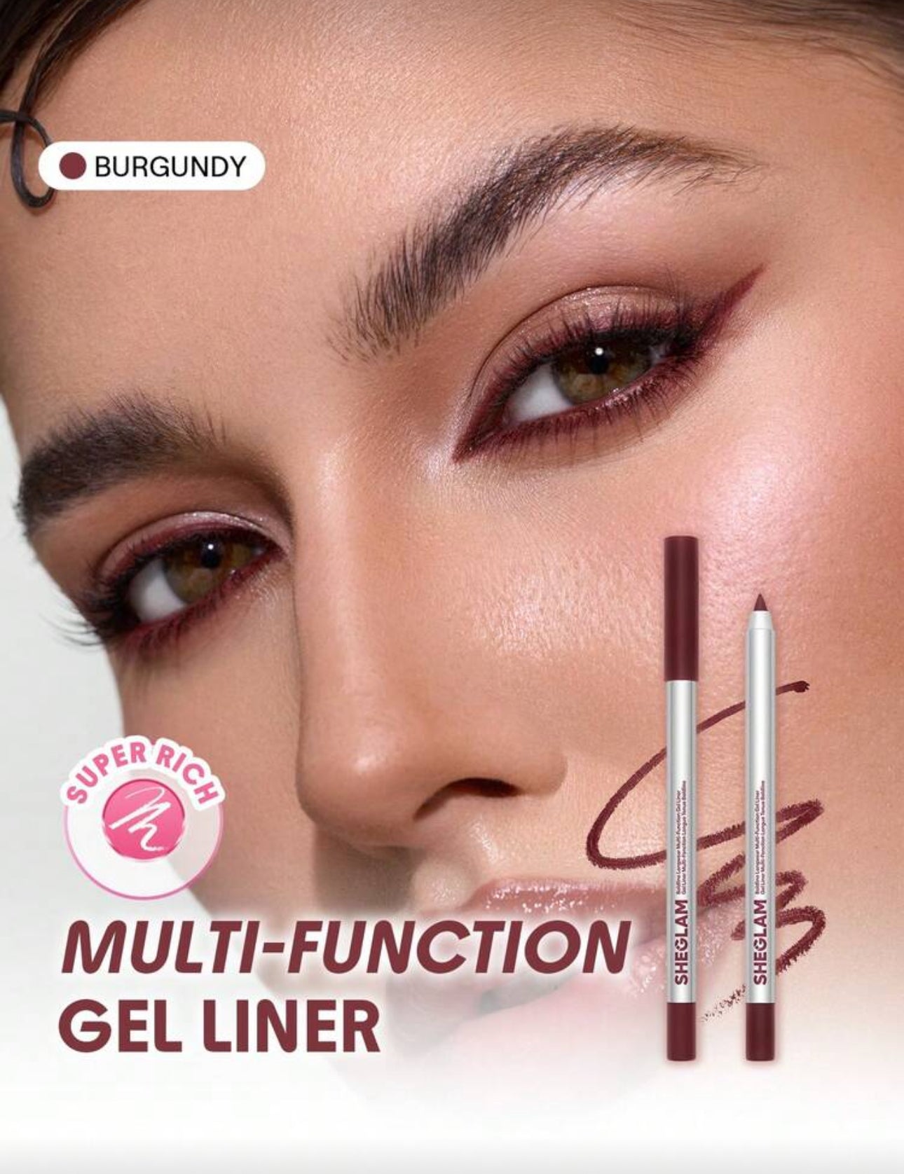 SHEGLAM Boldline Longwear Multi-Function Gel Liner-Burgundy Kohl Kajal Henna