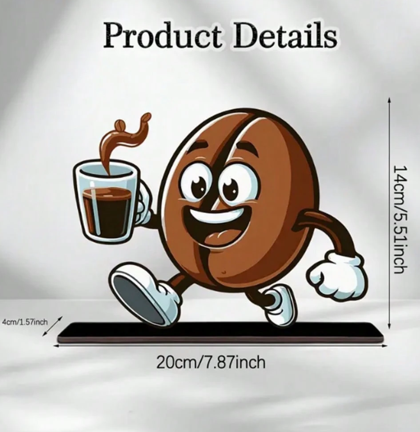 1 Piece Wooden Coffee Bean Decor, Cute Cartoon Style Character with Base, Perfect for Cafes, Restaurants, Modern Homes and Office Desk Decor, No Batteries Required, Coffee Bar Accessories