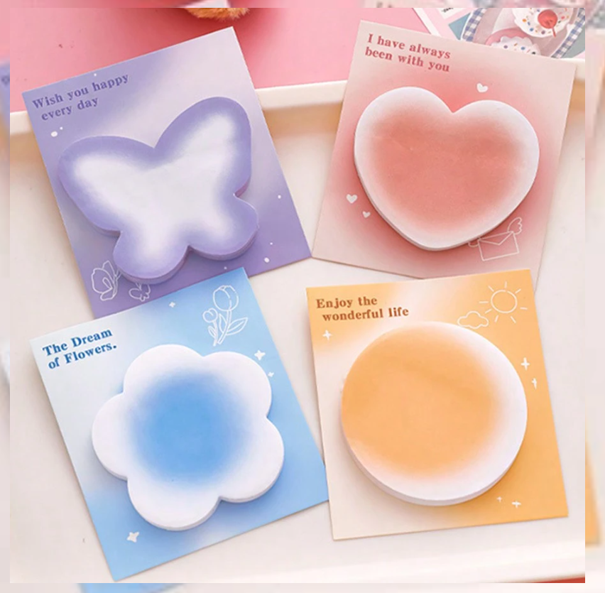 4 Gradient Sticky Notes, Small Sticky Notes with Butterfly and Love Designs, Labels, Stickers, Student Notes, Small Notebooks