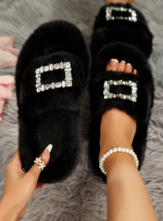 Women's fluffy slippers, for indoor and outdoor use, new for autumn-winter 2024, with thick, non-slip and furry soles