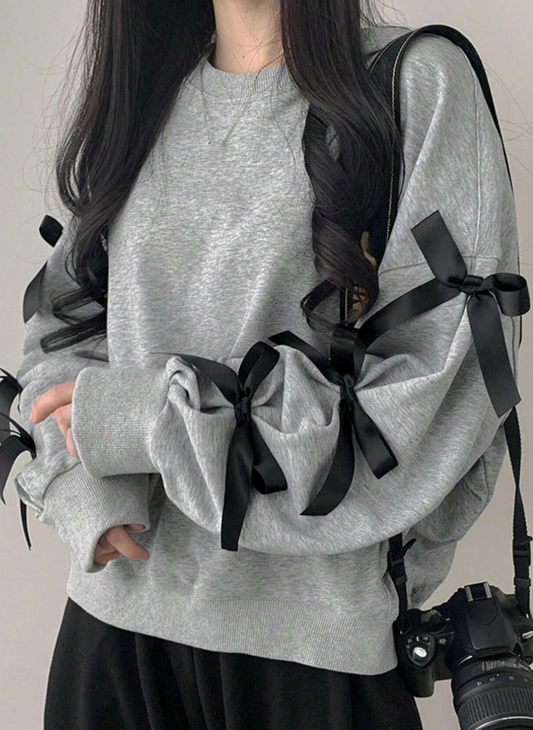 DAZY Women's Casual Long Sleeve Tie-Bow Sweatshirt, Back to School Clothes for Spring/Autumn