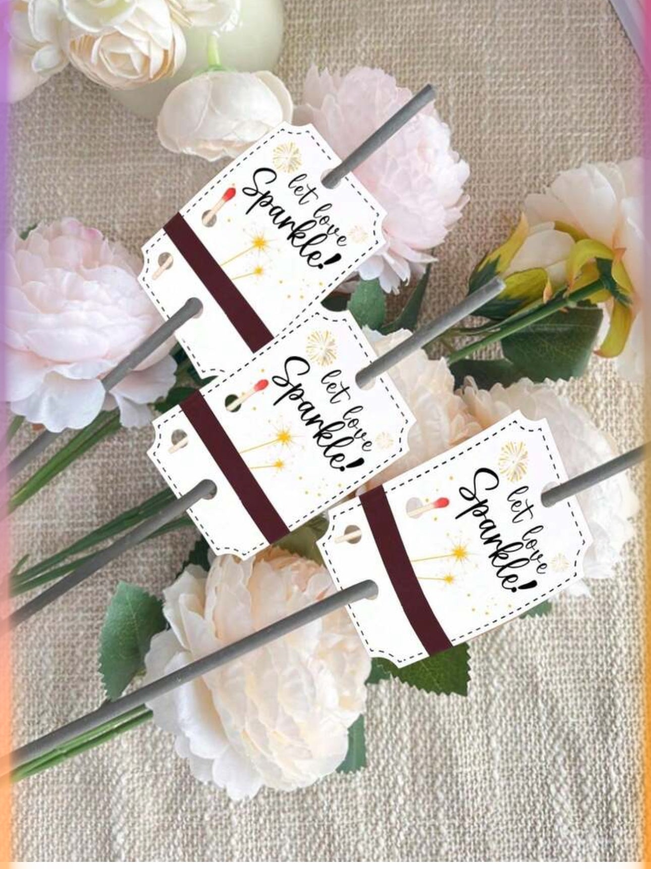 50pcs Wedding Fireworks Labels, Rustic-Style Wedding Sparkler Labels, Making Love Shine! Synthetic Gemstones, Celebration Commemorative Items, Fireworks Label Decorative Supplies, Wedding Label Cards, Self-Made Name And Date Printed Glitter Labels, Rustic