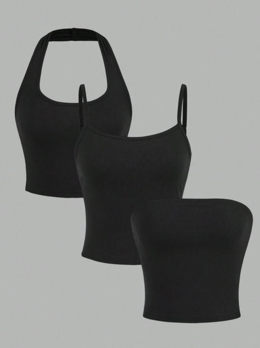 SHEIN EZwear Women's 3-Piece Set of Casual and Sexy Strapless Tops, Basic Style Suitable for Spring/Summer