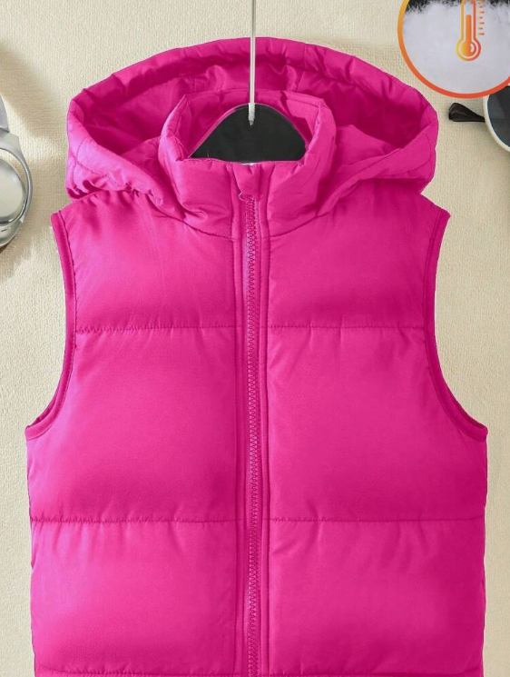 Preteen girl's casual sleeveless vest with high neck and hood, autumn/winter