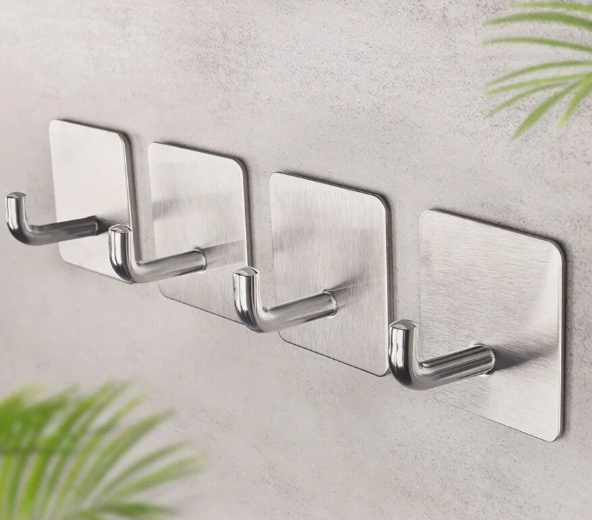 4 adhesive bathroom hooks, no drilling required, suitable for home use