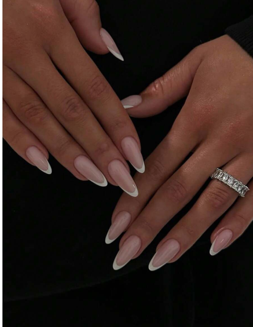 24 Pieces Medium Size Almond Shape Press-On Nails, White French Manicure, Minimalist False Nails, Nail Art Supplies for Women and Girls