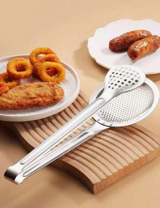 1 Piece / Stainless Steel Food Tongs, 2-in-1 Stainless Steel Kitchen Tongs, Stainless Steel Fryer Tongs, Oil Drain Tongs