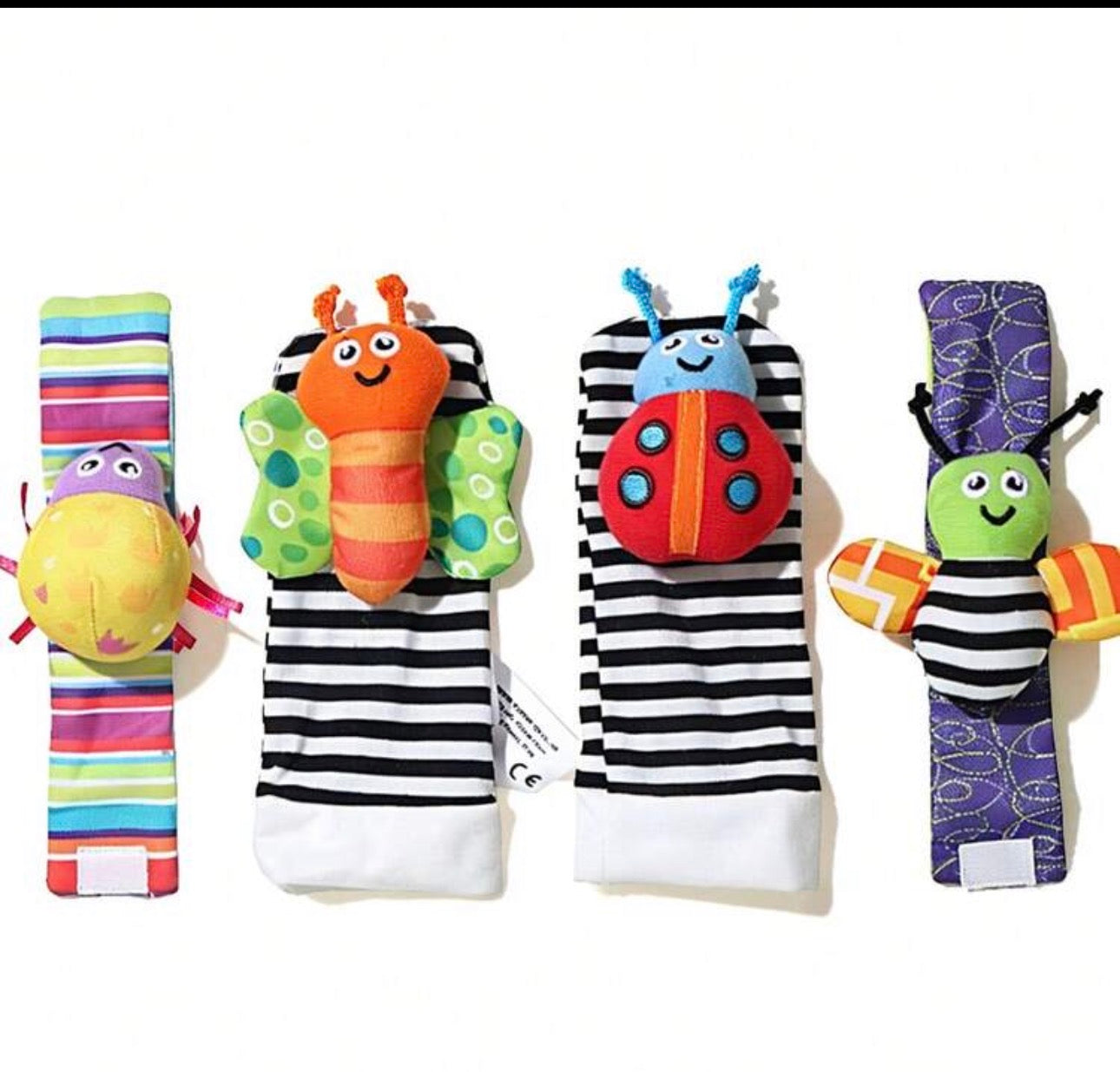 Infant Wrist Rattle Socks And Foot Positioning Set, Perfect Toy For 0-12 Months Newborn Boys And Girls, Baptism Gift, Garden Insect Series