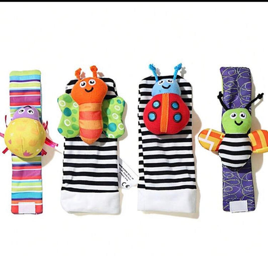 Infant Wrist Rattle Socks And Foot Positioning Set, Perfect Toy For 0-12 Months Newborn Boys And Girls, Baptism Gift, Garden Insect Series