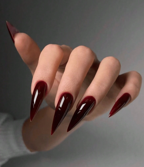 24 pieces of almond-shaped, single-color press-on nails, gothic-style acrylic nails with blood effect + 1 piece of jelly gel + 1 piece of nail file, nail supplies