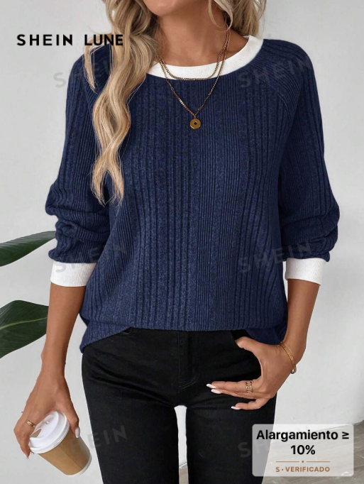 SHEIN LUNE Women's Maillard Color Crew Neck Sweatshirt, New for Autumn and Winter 2024, Casual
