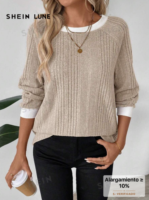 SHEIN LUNE Women's Crew Neck Sweater in Merlet Colors, Long Sleeve, New for Autumn/Winter 2024