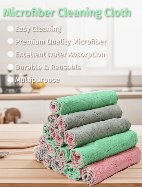 20 pieces of super absorbent microfiber cleaning cloths in assorted colors, highly efficient for dishes, bathroom and household supplies