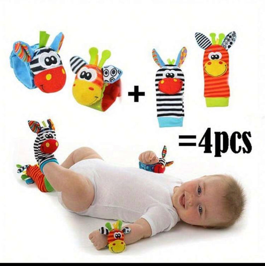 4pcs Baby Rattle Toy Set, Sensory Toys For Infants, Foot & Wrist Rattle Socks Bracelet, Christmas Gift, Easter Gift, Newborn Toys, Baby Sock Toys