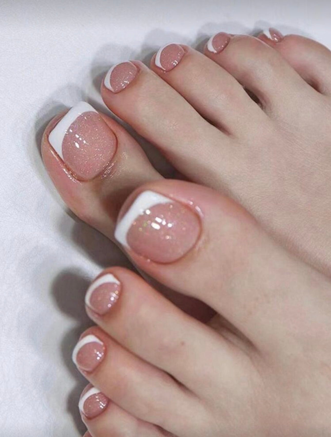 Upgrade Your Look With 24pcs Short Square French Style Glitter Full Cover Fake Toenail Kit Press On Nails Nail Supplies