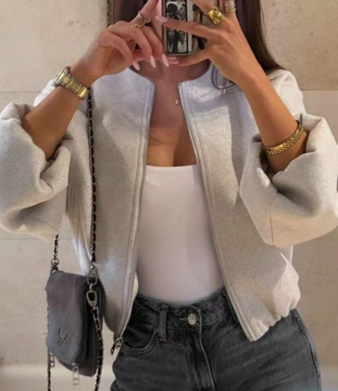 SOLTRB Vintage Style Ribbed Solid Color Zip-Up Casual Jacket for Everyday Wear