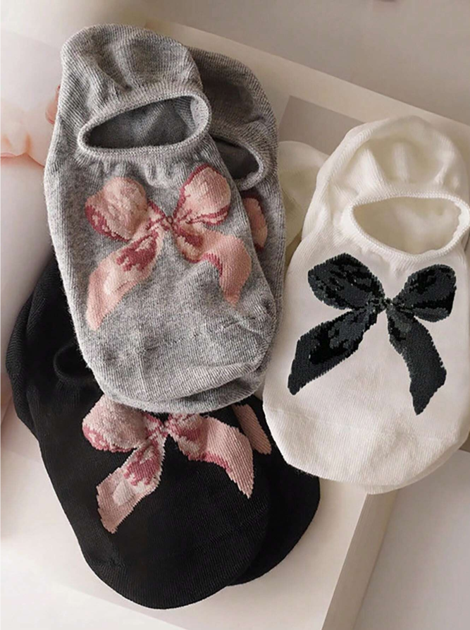 3 Pairs of No Show Socks for Women, Personalized Bowknot Ankle Socks, Random Colors