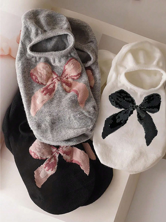 3 Pairs of No Show Socks for Women, Personalized Bowknot Ankle Socks, Random Colors