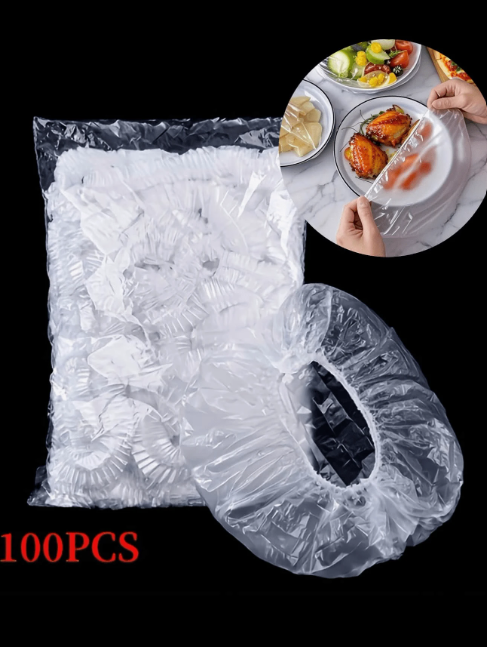 100 Pieces/Pack Disposable Food Wrap, Shower Head Cover, Multi-Purpose Shrink Bags, Disposable Shoe Covers, Thick Kitchen Food Wrap, Refrigerator Food Cover, Stretchable and Elastic Cover