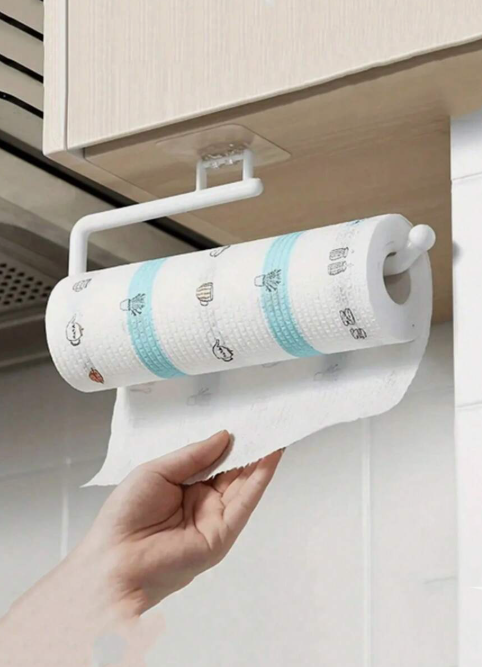 1 Piece PP Kitchen Paper Towel Holder, American Style Stainless Steel Self-Adhesive Dispenser for Bathroom Toilet Paper Rolls, Cabinet Storage Rack, Kitchen Organizer, Bathroom Accessories