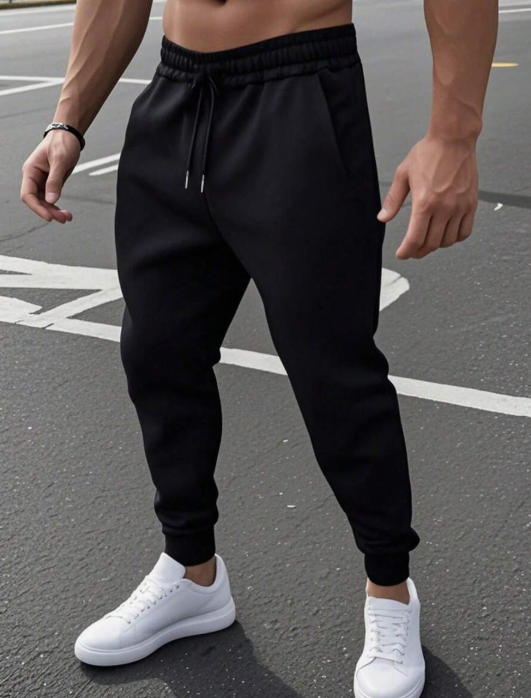 Men's minimalist solid-color knit pants, suitable for sports and casual wear,