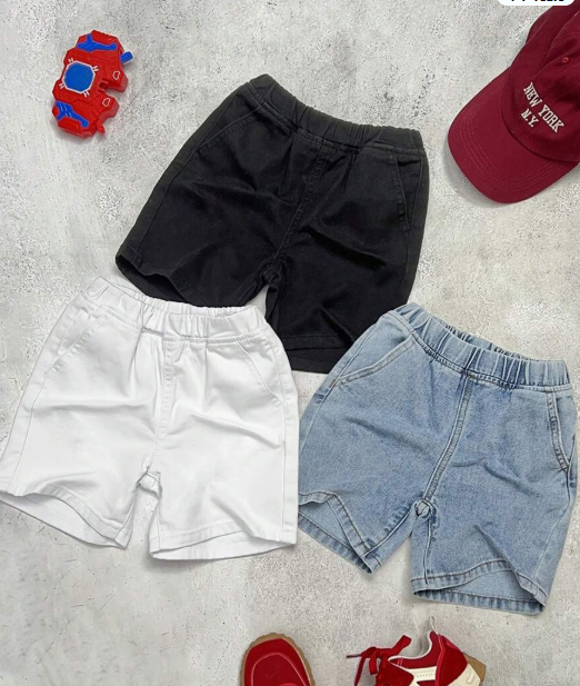 SHEIN Boys' Bolty Summer Basic Denim Shorts 3-Pack in Blue, White, and Black, for Spring, Summer, Everyday Wear, School, Campus, College