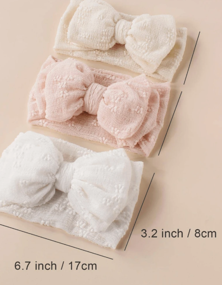 Set of 3 double-layer elastic baby headbands with bow design, ideal for Valentine's Day