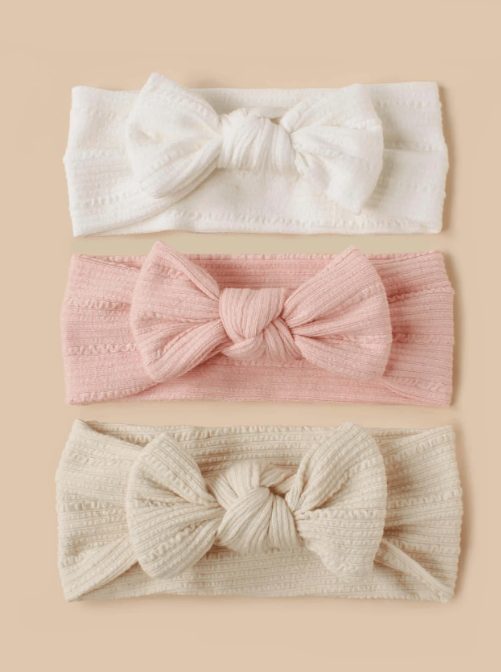 Set of 3 elastic headbands with bows for baby