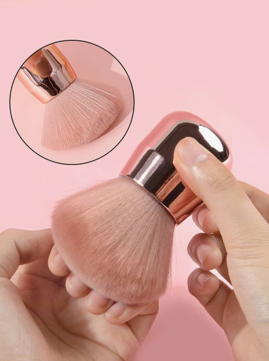klimonla 1 Piece Large Mushroom Head Brush for Nail Art and Makeup, Nail Dust and Dirt Remover Brush with Soft Pink Handle, Nail Cleaning Brush