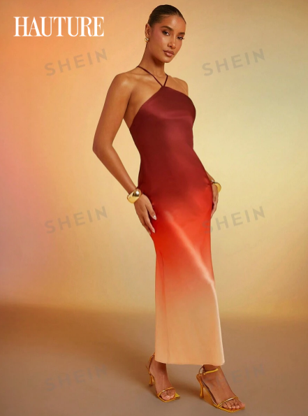 Hauture Long satin dress with gradient effect, straps and open back