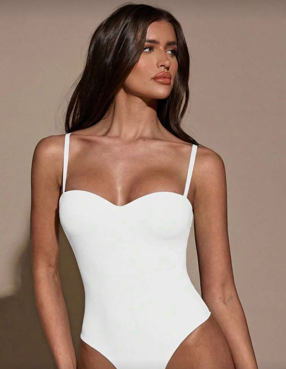 SHEIN BAE Women's Casual Everyday Commute Minimalist Solid Color Fitted Bodysuit, Summer