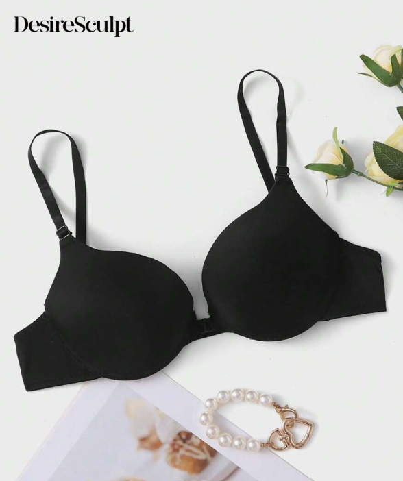 DesireSculpt Plain Black Backless Bra with Slightly Stretchy Fabric for Everyday Wear