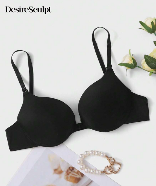 DesireSculpt Plain Black Backless Bra with Slightly Stretchy Fabric for Everyday Wear